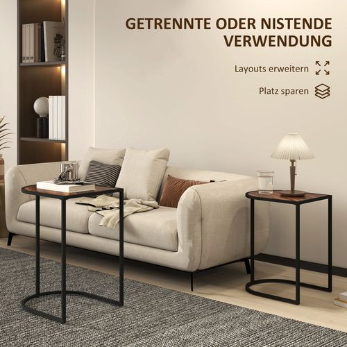 Lot De 2, Tables D'appoint, Table Basse Au Design Scandinave Avec Rangement, En Acier Noir