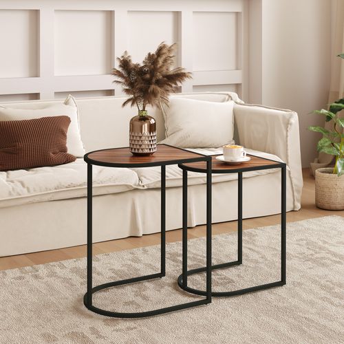 Lot De 2, Tables D'appoint, Table Basse Au Design Scandinave Avec Rangement, En Acier Noir
