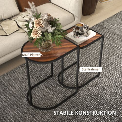 Lot De 2, Tables D'appoint, Table Basse Au Design Scandinave Avec Rangement, En Acier Noir
