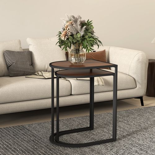 Lot De 2, Tables D'appoint, Table Basse Au Design Scandinave Avec Rangement, En Acier Noir