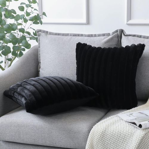 Housses De Coussin 50x50cm, Lot De 2, Fermeture Éclair Dissimulée, Velours Simple Face, Noir