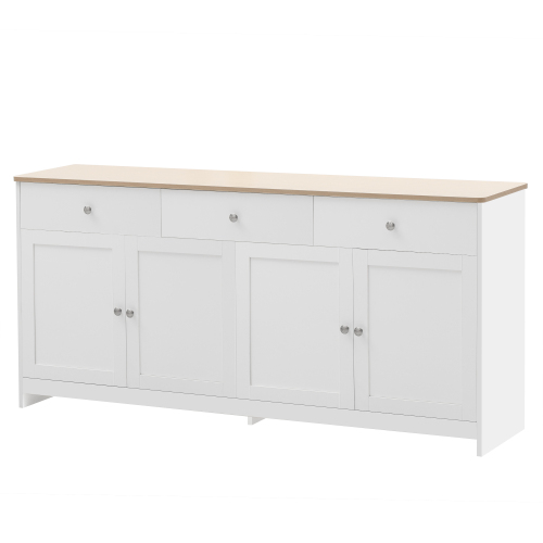 Buffet Blanc Et Effet Bois 4 Portes 3 Tiroirs 160*37*75cm Staankil