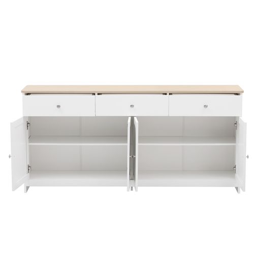 Buffet Blanc Et Effet Bois 4 Portes 3 Tiroirs 160*37*75cm Staankil