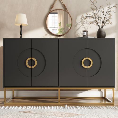 Buffet Noir Moderne Avec Poignées Et Structure Dorées Uvviks Black