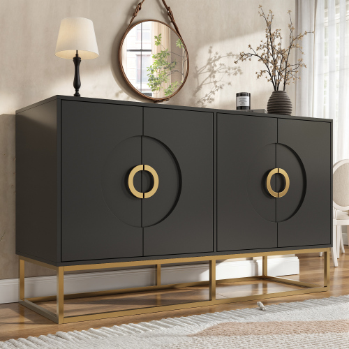 Buffet Noir Moderne Avec Poignées Et Structure Dorées Uvviks Black