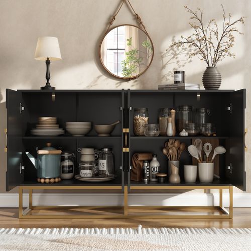 Buffet Noir Moderne Avec Poignées Et Structure Dorées Uvviks Black