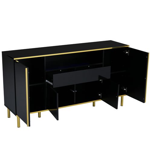 Buffet Noir Brillant Avec Accents Dorés Et Éclairage LED Thisod