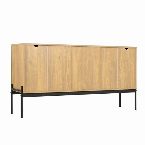 Buffet Moderne Effet Bois Naturel Avec Portes Sculptées Et Piétement Métallique Tregrains