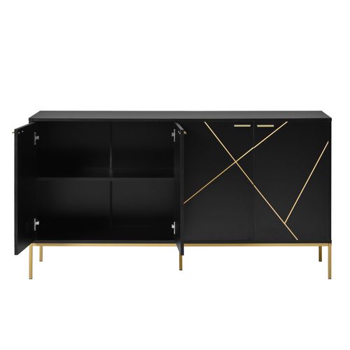 Buffet Design Noir Motifs Géométriques Dorés Et Pieds En Métal Maus