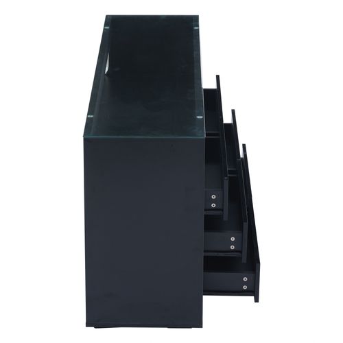 Buffet Noir Laqué Luxe 6 Tiroirs Avec Éclairage LED Udhiens