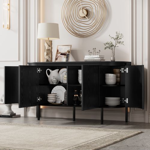 Buffet Vintage Noir Effet Bois 2 Portes à Lattes Et Pieds En Métal Vecuts Black