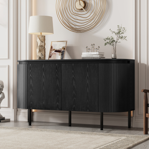 Buffet Vintage Noir Effet Bois 2 Portes à Lattes Et Pieds En Métal Vecuts Black