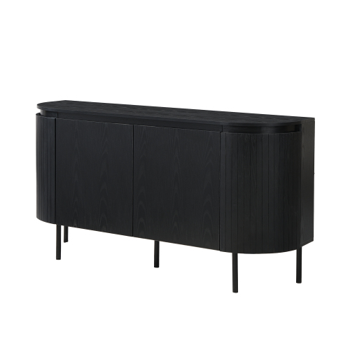 Buffet Vintage Noir Effet Bois 2 Portes à Lattes Et Pieds En Métal Vecuts Black