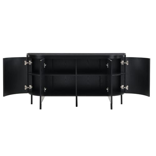 Buffet Vintage Noir Effet Bois 2 Portes à Lattes Et Pieds En Métal Vecuts Black