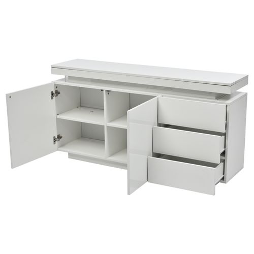 Buffet Blanc Laqué Avec Éclairage LED 2 Portes 3 Tiroirs Zustrons