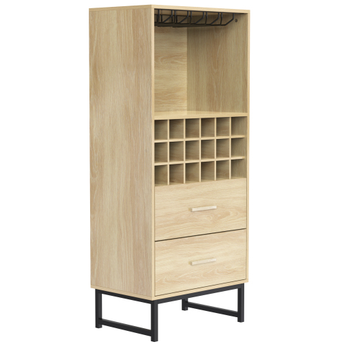 Meuble Bar Avec Casier à Bouteilles, Support à Verres Suspendus Et 2 Tiroirs Ova