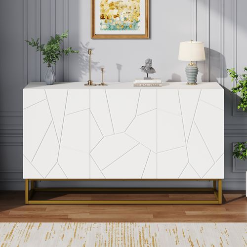 Buffet Contemporain Blanc Motif Texturé Accent Doré Ernae
