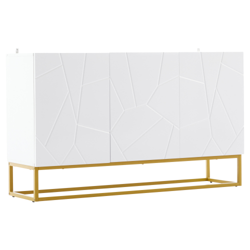 Buffet Contemporain Blanc Motif Texturé Accent Doré Ernae