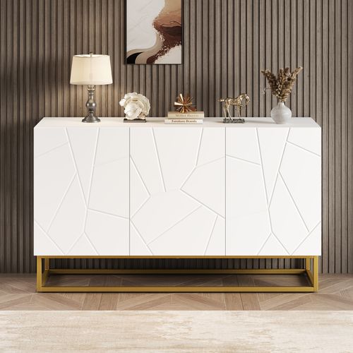 Buffet Contemporain Blanc Motif Texturé Accent Doré Ernae