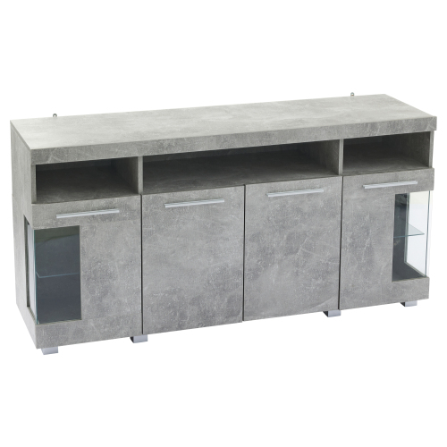 Buffet Effet Gris Ciment Et Verre Avec Éclairage LED Gracaiks