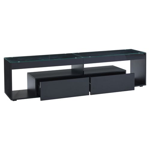Meuble TV Noir Laqué Verre Trempé Et Éclairage LED Mophe