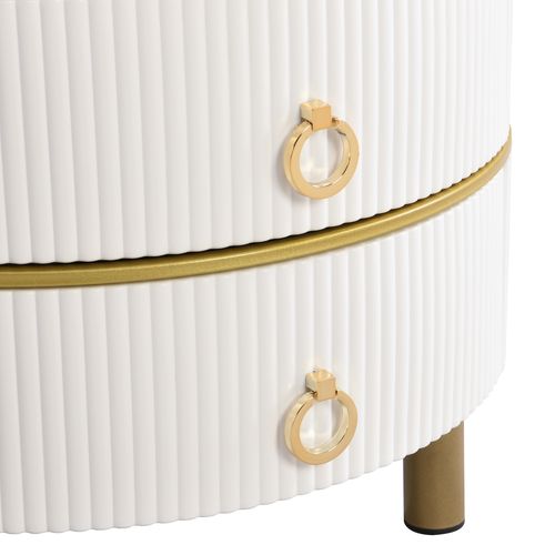 Table Basse Gigogne Luxe Blanc Et Doré 2 Tiroirs Verre Teinté Olne