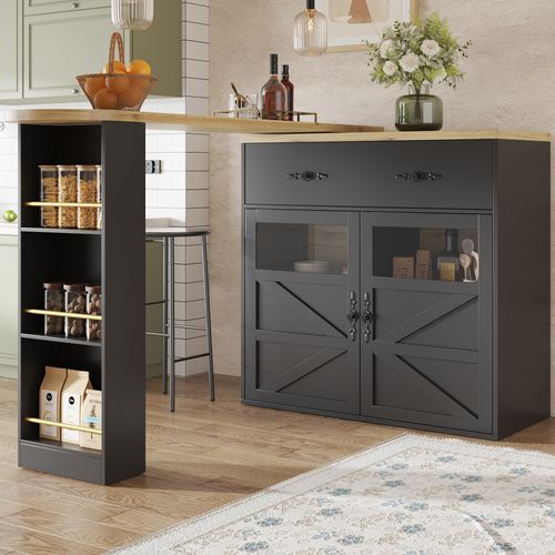 Table De Bar Extensible 360° Noire Et Effet Bois Et Verre Ladoi