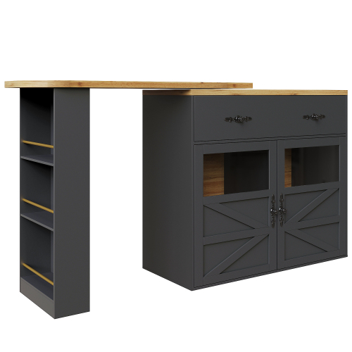 Table De Bar Extensible 360° Noire Et Effet Bois Et Verre Ladoi