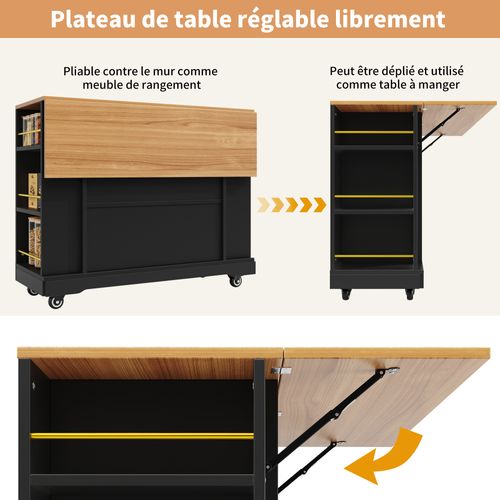 Chariots De Cusisine Noire Extensible Scandinaveen Mdf Avec Roulettes Dhenphu