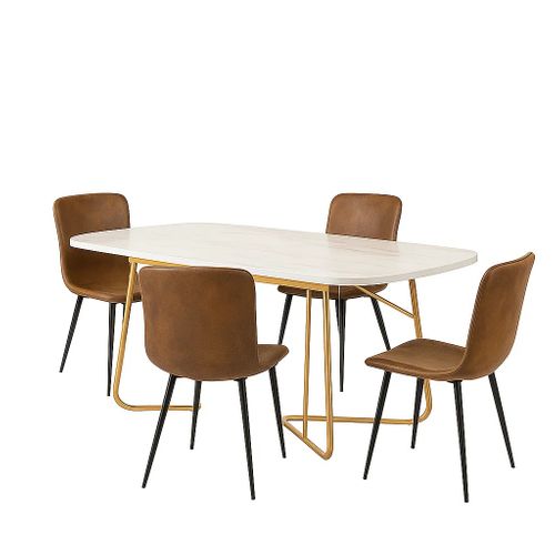 Ensemble Table Extensible Effet Marbre Blanc 140–180 Cm + 4 Chaises Suède Vintage