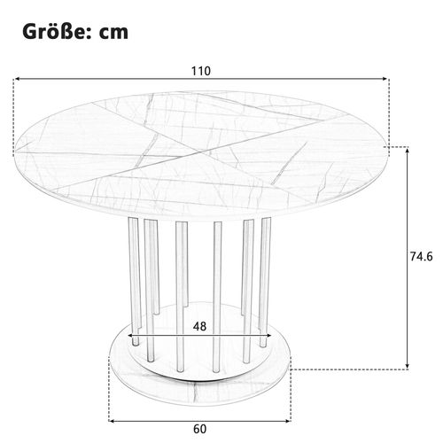 Ensemble Table Ronde Effet Marbre Noir Ø110 Cm + 4 Chaises Suède Vintage