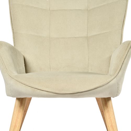 Fauteuil De Chambre En Velours Côtelé Beige Avec Pieds En Hêtre