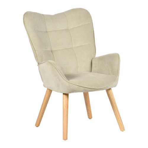 Fauteuil De Chambre En Velours Côtelé Beige Avec Pieds En Hêtre