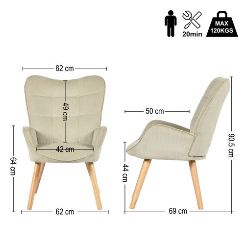 Fauteuil De Chambre En Velours Côtelé Beige Avec Pieds En Hêtre