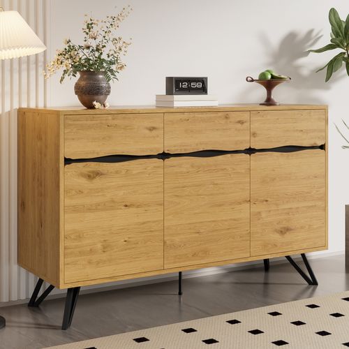 Buffet Industriel Effet Bois 3 Portes Pieds Métalliques Ridgecliff
