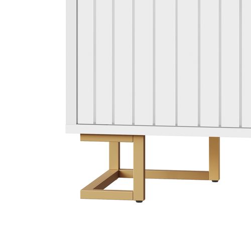 Buffet Blanc Portes à Motif Géométrique, Poignées Dorées 4 Portes Cedarpeak