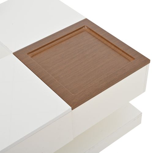 Table Basse Carrée Blanche Avec Plateau Relevable, Tiroirs, Et Plateau Effet Bois Amovible Fernfield