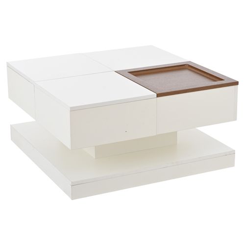 Table Basse Carrée Blanche Avec Plateau Relevable, Tiroirs, Et Plateau Effet Bois Amovible Fernfield