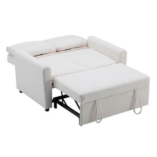Canapé-lit Convertible 2 Places Velours Beige Clair, Dossier 5 Positions Ridgeglen