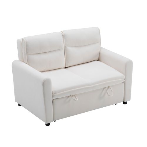 Canapé-lit Convertible 2 Places Velours Beige Clair, Dossier 5 Positions Ridgeglen