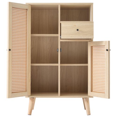 Buffet Effet Chêne Avec 2 Portes En Tissage Rotin Et 1 Tiroir Veldtblade