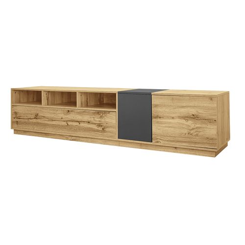 Meuble TV Effet Bois Design Asymétrique 3 Portes Et Gris Ravinecall