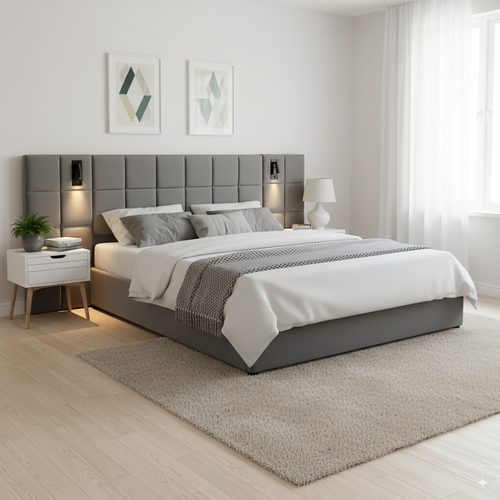 Lit Coffre King En Velours Gris Avec Éclairage Et Prises USB 180*200 Permafrost