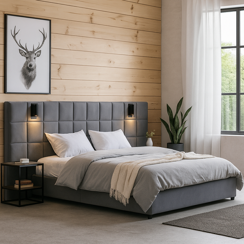 Lit Coffre King En Velours Gris Avec Éclairage Et Prises USB 180*200 Permafrost