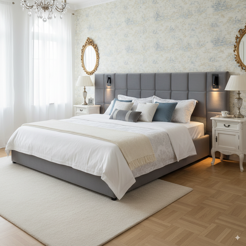 Lit Coffre King En Velours Gris Avec Éclairage Et Prises USB 180*200 Permafrost