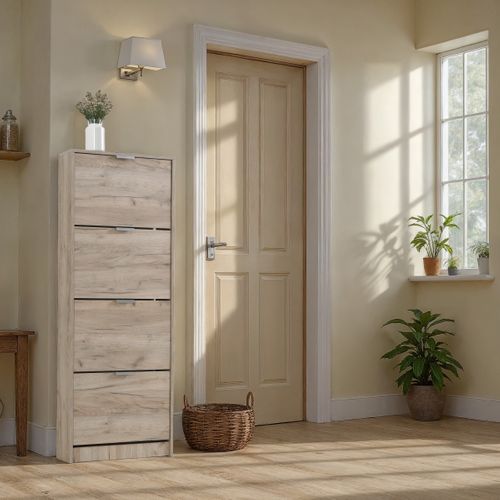 Meuble à chaussures 4 abattants BASKET imitation chêne