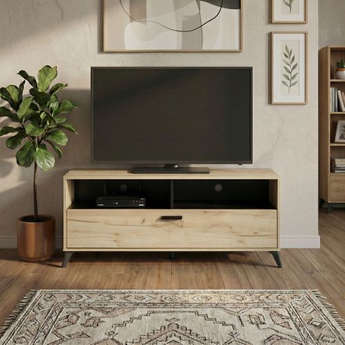 Meuble TV rectangulaire UMBRIA Imitation chêne / noir