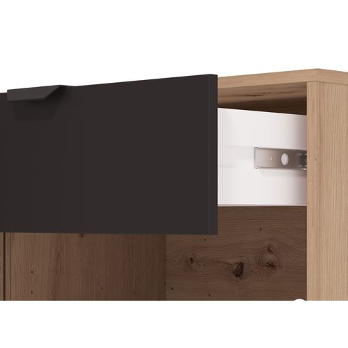 Meuble TV L.150 cm SEBASTIEN imitation chêne et noir