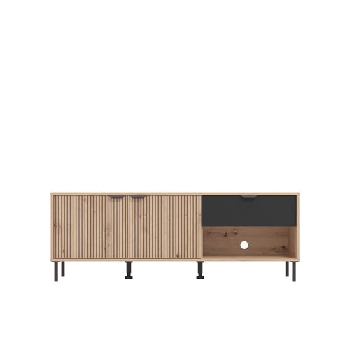 Meuble TV L.150 cm SEBASTIEN imitation chêne et noir