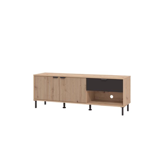 Meuble TV L.150 cm SEBASTIEN imitation chêne et noir